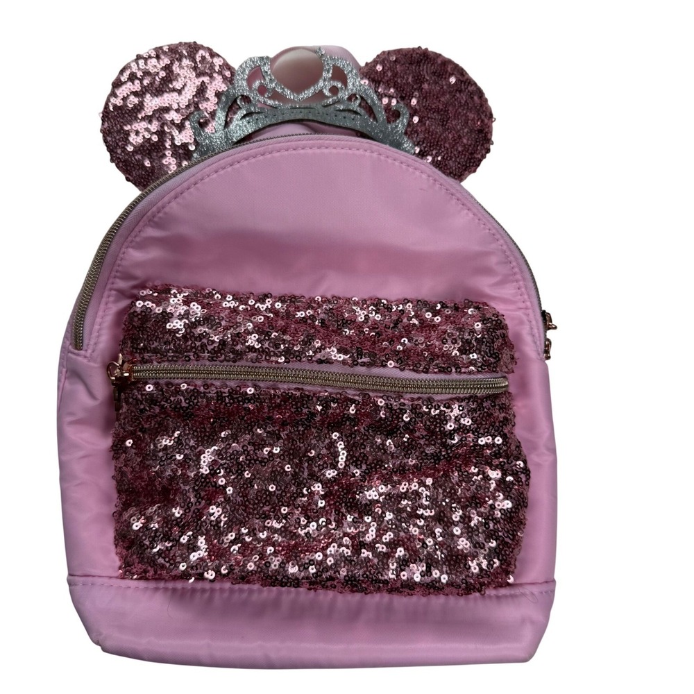 Disney Parks Bibbidi Bobbidi Boutique Pink Sequin Tiara Mouse Ears Backpack
